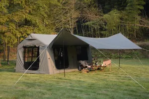 9.8 x13ft with Canopy, Inflatable Camping Tents with Hand Pump, Air Glamping Tents, Easy Setup Waterproof and Windproof Blow up Tent Army Green
