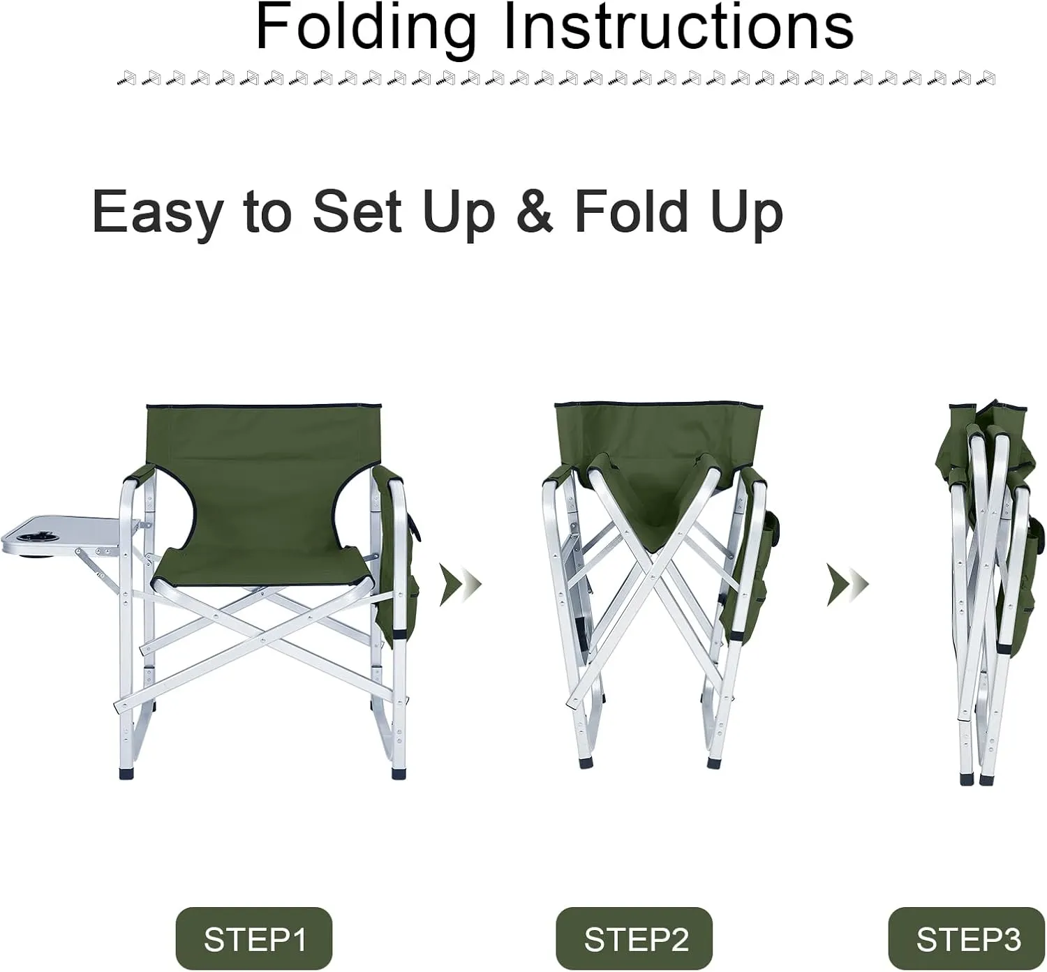 ABCCANOPY Foldable Directors Chair Outdoor Camping Chair Makeup Artist Chair with Side Table & Pockets, Olive Green