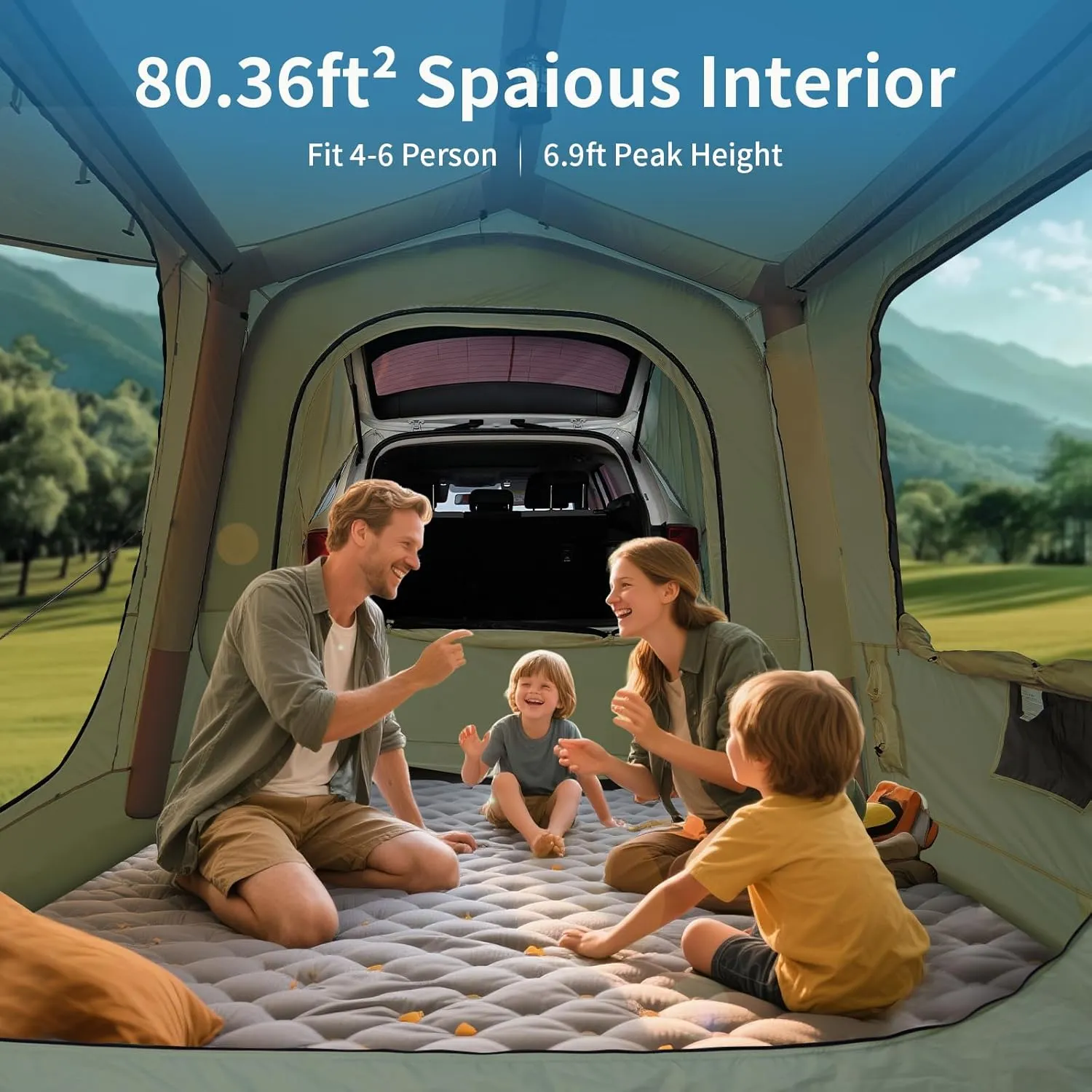 ABORON 4/6/8 Person SUV Tent, Easy Setup & Spacious SUV Tailgate Tent with Large Mesh Windoors, Rainfly & Awning, Perfect for Family & Group Outdoor Adventures