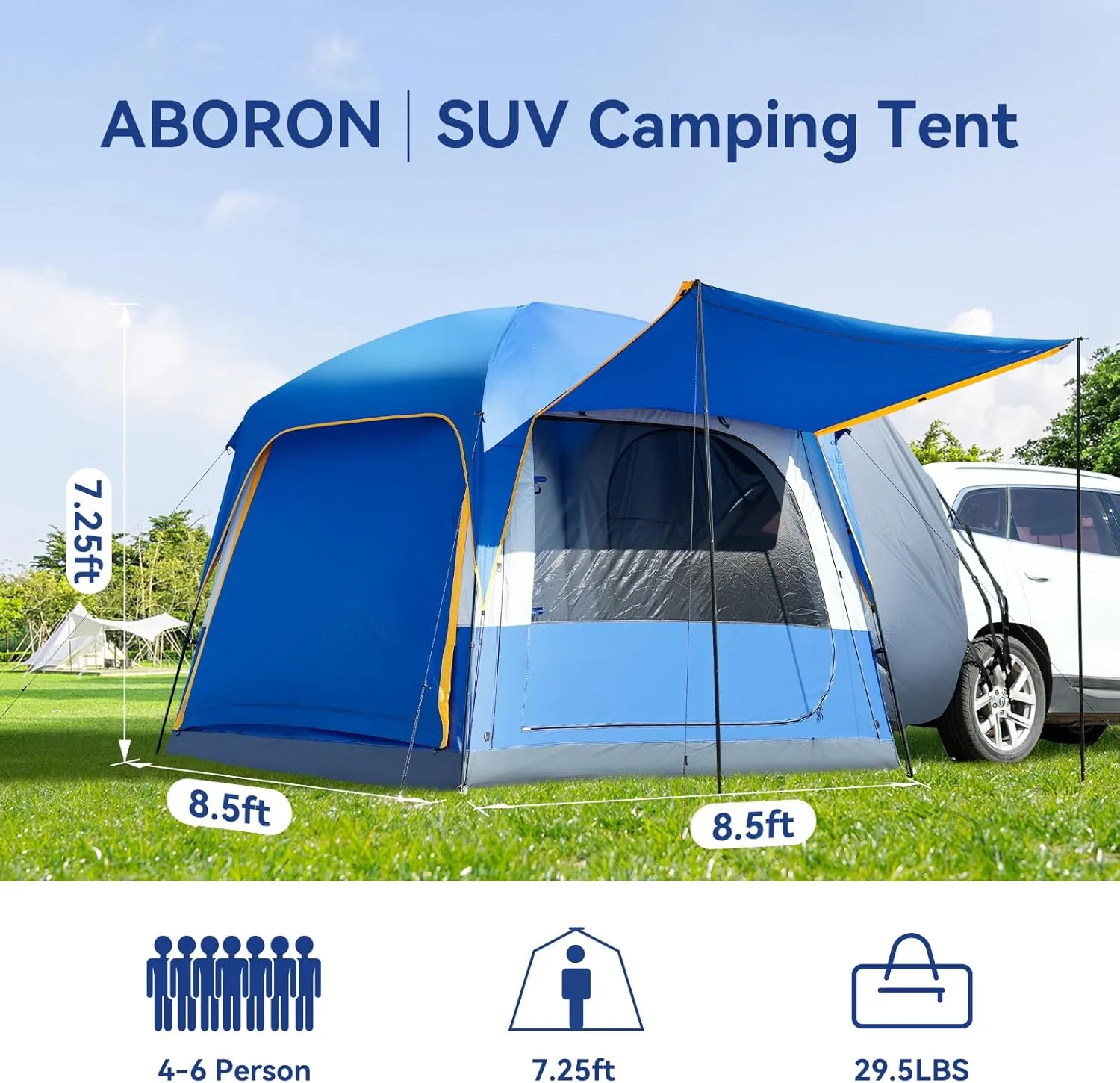 ABORON 4/6/8 Person SUV Tent, Easy Setup & Spacious SUV Tailgate Tent with Large Mesh Windoors, Rainfly & Awning, Perfect for Family & Group Outdoor Adventures