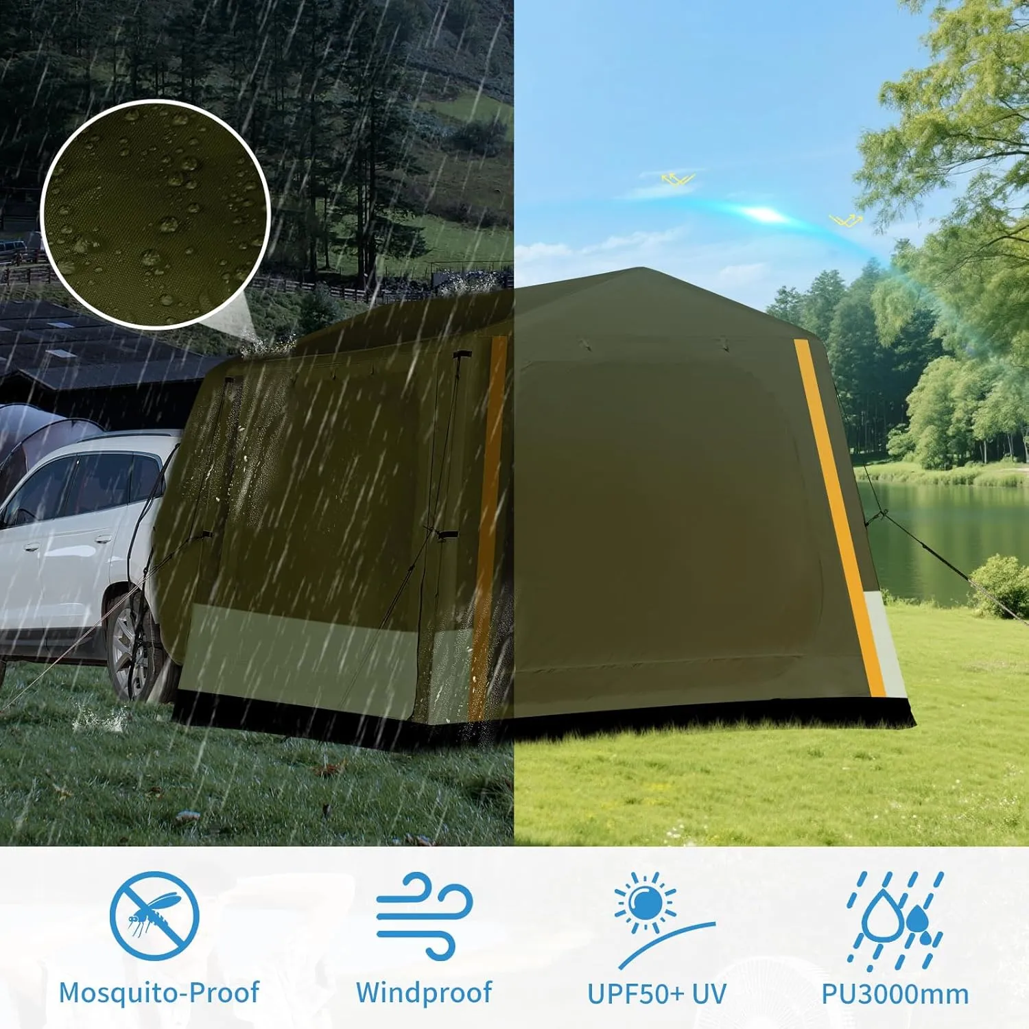 ABORON 4/6/8 Person SUV Tent, Easy Setup & Spacious SUV Tailgate Tent with Large Mesh Windoors, Rainfly & Awning, Perfect for Family & Group Outdoor Adventures