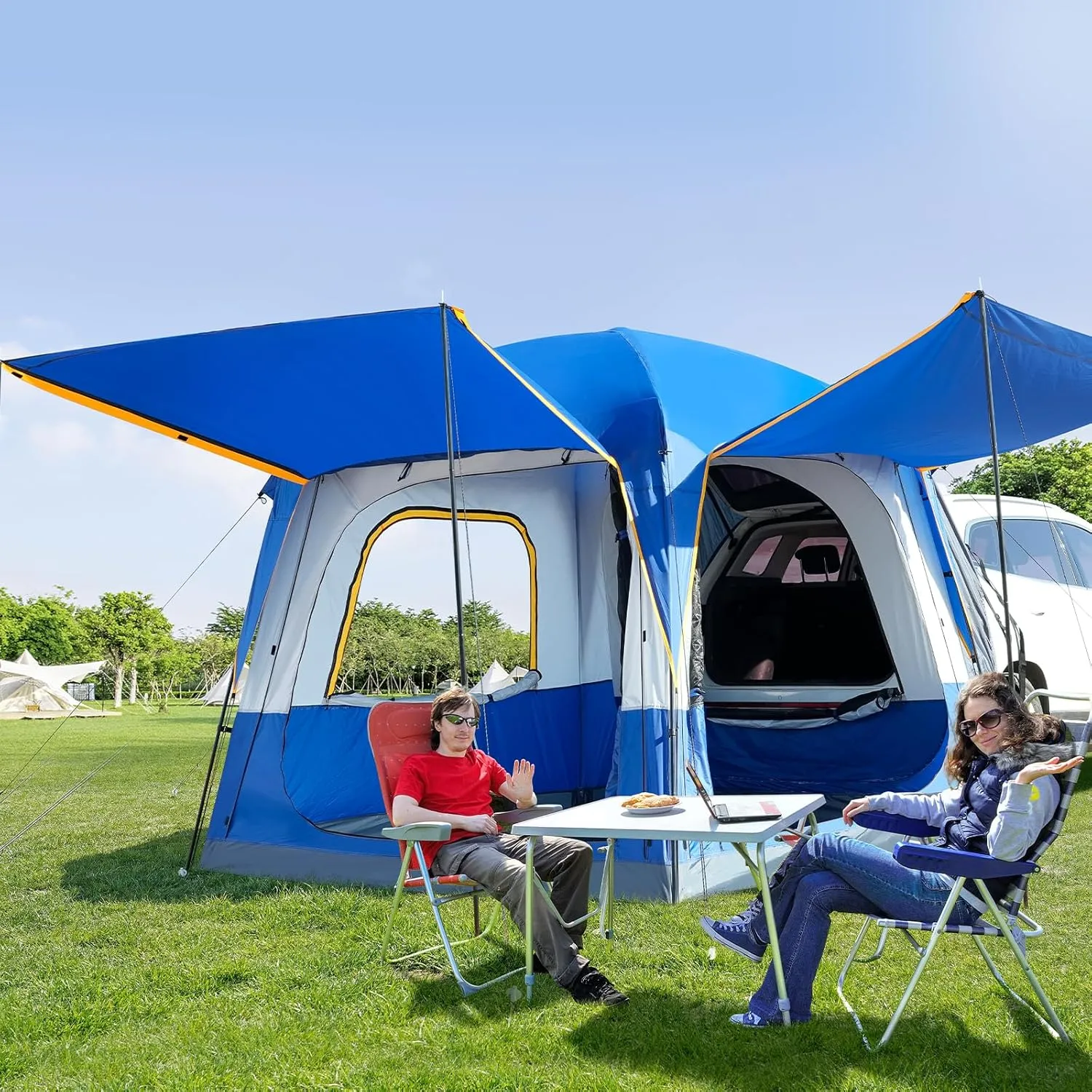 ABORON 4/6/8 Person SUV Tent, Easy Setup & Spacious SUV Tailgate Tent with Large Mesh Windoors, Rainfly & Awning, Perfect for Family & Group Outdoor Adventures