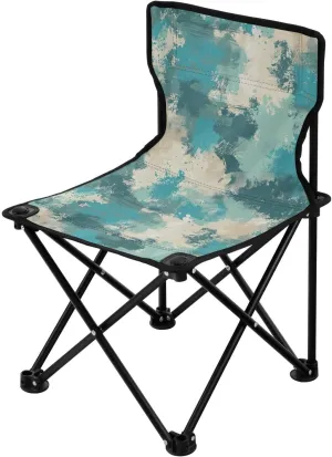 Abstract Turquoise Beige Collapsible Camping Chairs for Adults Ultralight Backpacking Chairs Carry Bag Included Lawn Chairs for Hiking Traveling