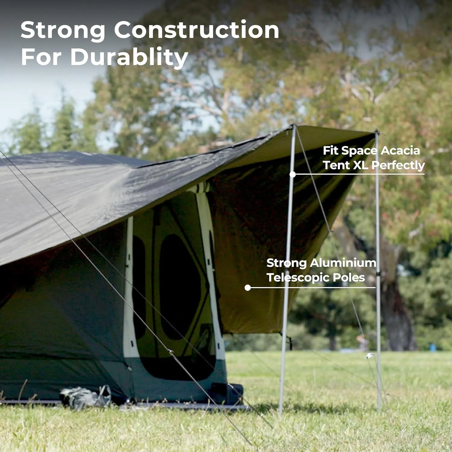 ACACIA Canopy XL for Space Acacia Camping System, PU2000 Waterproof Camping Tarp for 4 Season Camping, UPF50  Sunproof Tent Tarp with 4 Telescoping Poles, Carry Bag, Moonstone
