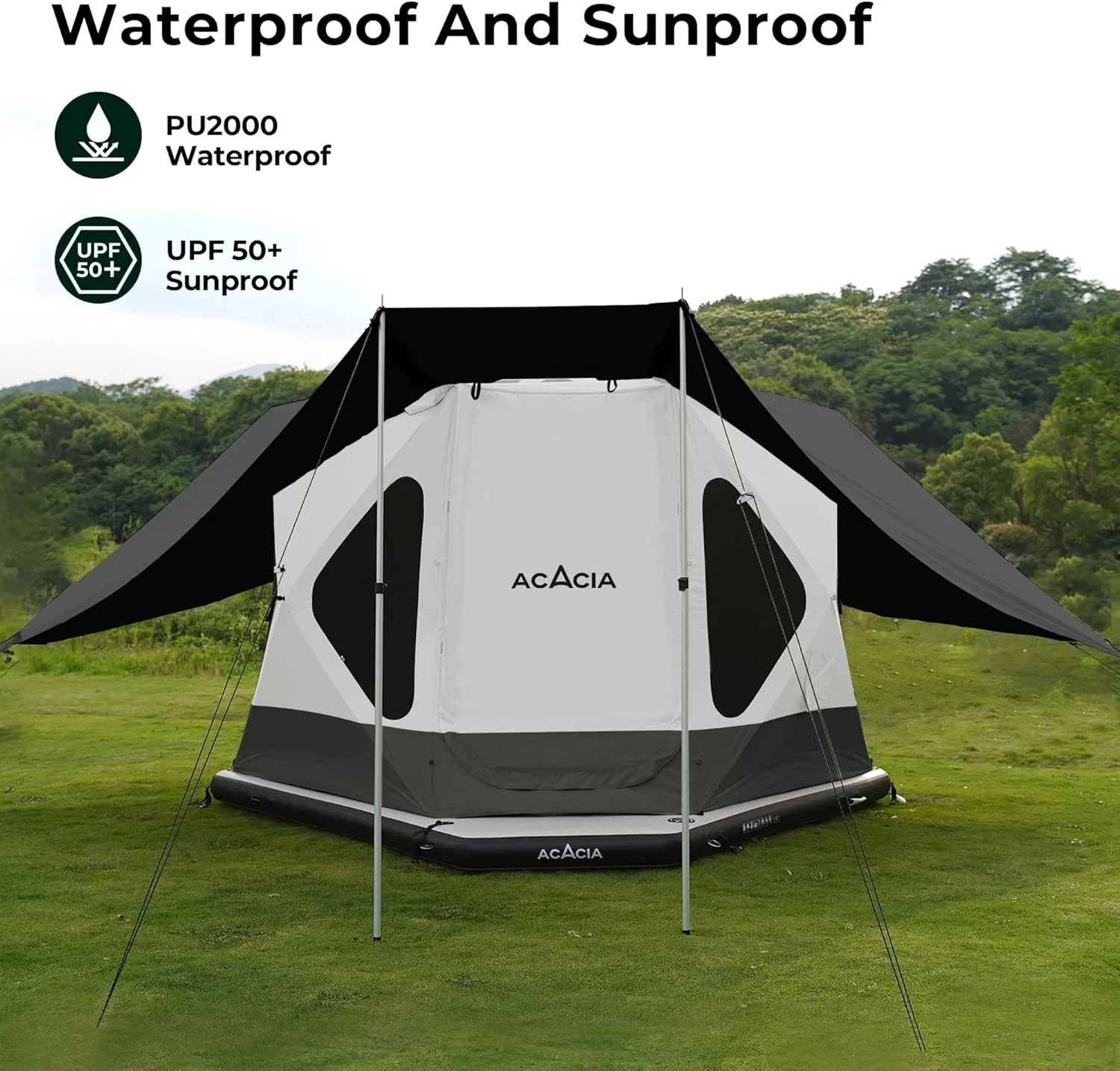 ACACIA Canopy XL for Space Acacia Camping System, PU2000 Waterproof Camping Tarp for 4 Season Camping, UPF50  Sunproof Tent Tarp with 4 Telescoping Poles, Carry Bag, Moonstone