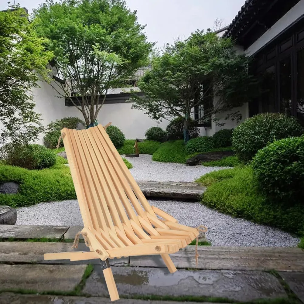 Adjustable Folding Wooden Outdoor Chair -Stylish Low Profile Pine Wood Lounge Chair for The Patio, Porch, Lawn, Garden,Beach or Home Furniture (1, Wooden Foldable)