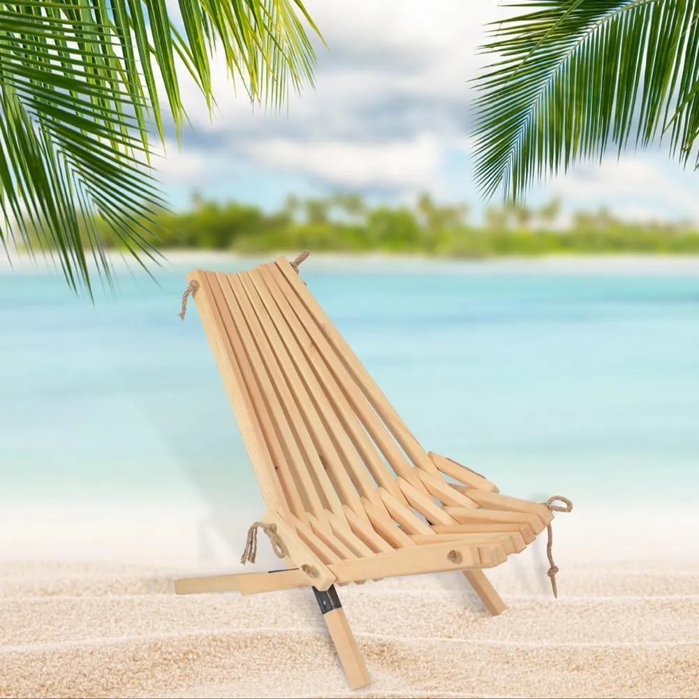 Adjustable Folding Wooden Outdoor Chair -Stylish Low Profile Pine Wood Lounge Chair for The Patio, Porch, Lawn, Garden,Beach or Home Furniture (1, Wooden Foldable)