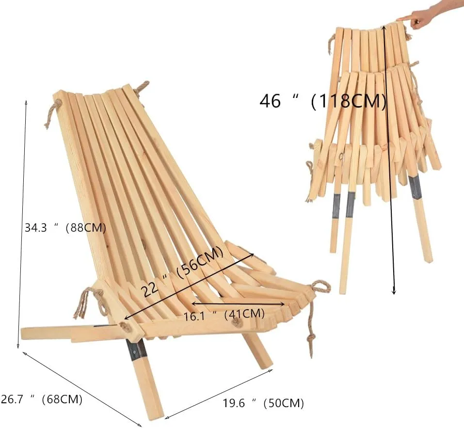 Adjustable Folding Wooden Outdoor Chair -Stylish Low Profile Pine Wood Lounge Chair for The Patio, Porch, Lawn, Garden,Beach or Home Furniture (1, Wooden Foldable)