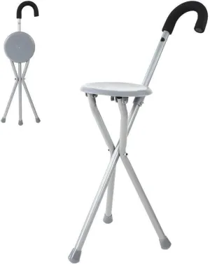 Adjustable Portable Folding Walking Stick Chair Seat Stool Iron Pipe Cane Stool Cane Chair Stool Trekking Pole for Travel Crutches