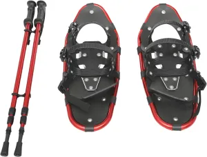 Adjustable Snowshoes with Trekking Poles Lightweight Aluminum Frame Non-Slip Straps 66-154 lbs Load Capacity Ideal for Skiing, Hiking, and Outdoor Adventures Red