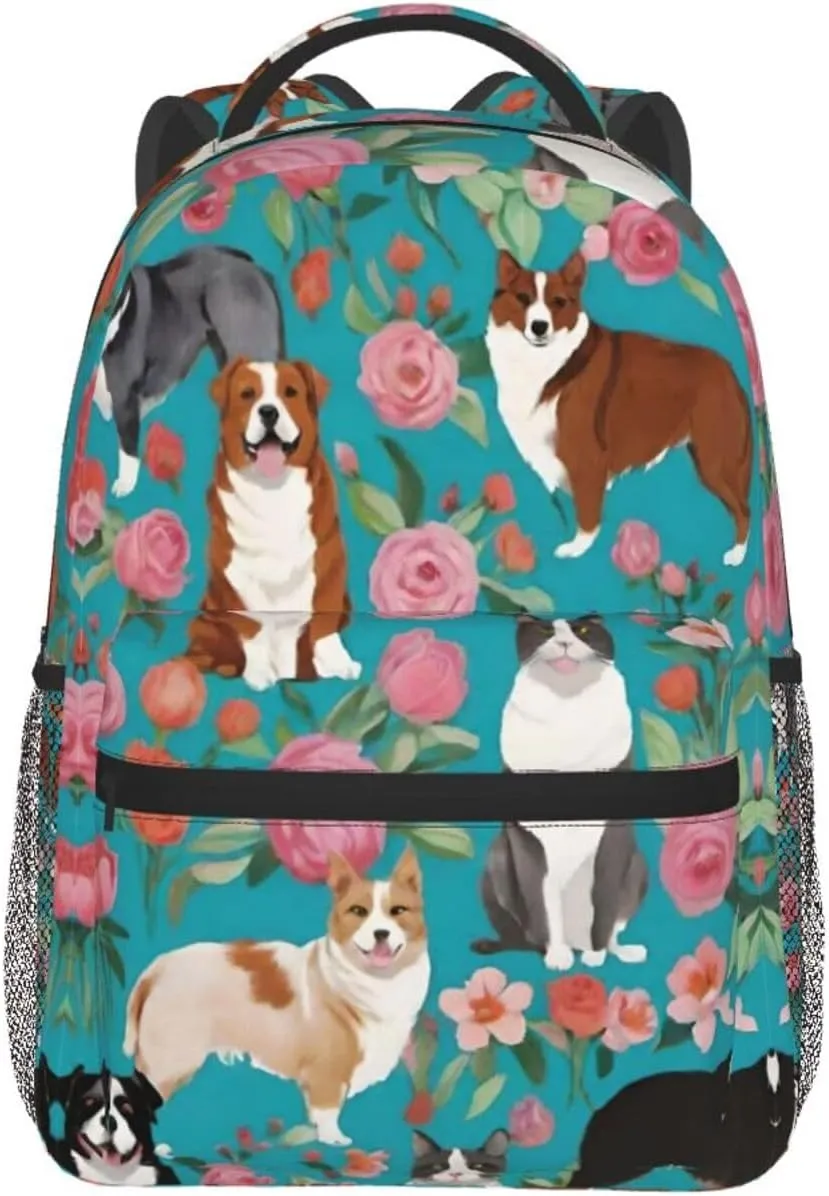 Adults Lightweight Australian Shepherd Dogs Flowers Art Shoulder Book Bags Big Capacity Shoulder Bag With Adjustable Shoulder Straps for Trekking Work Walking Cycling