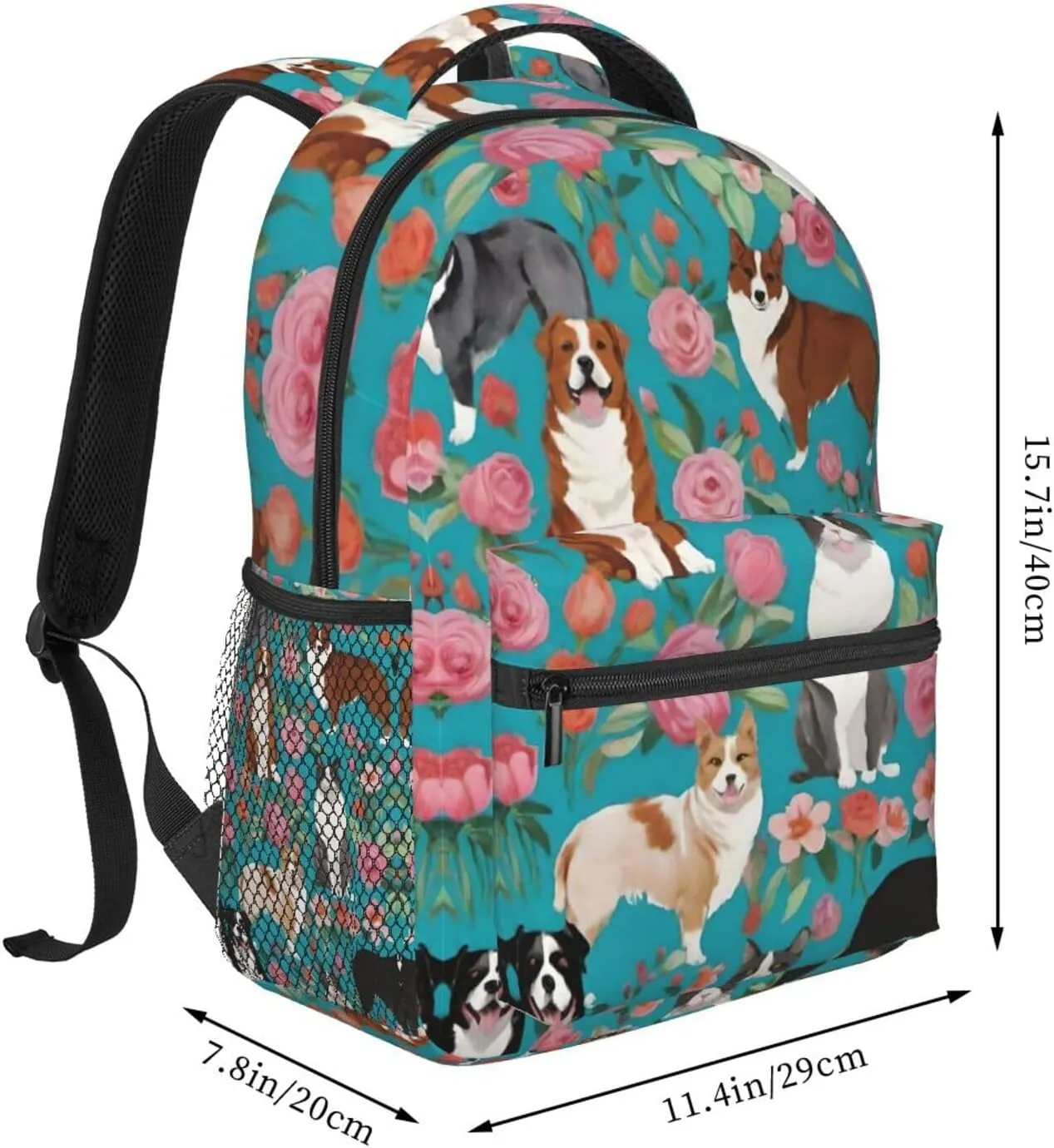 Adults Lightweight Australian Shepherd Dogs Flowers Art Shoulder Book Bags Big Capacity Shoulder Bag With Adjustable Shoulder Straps for Trekking Work Walking Cycling