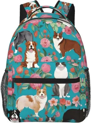 Adults Lightweight Australian Shepherd Dogs Flowers Art Shoulder Book Bags Big Capacity Shoulder Bag With Adjustable Shoulder Straps for Trekking Work Walking Cycling