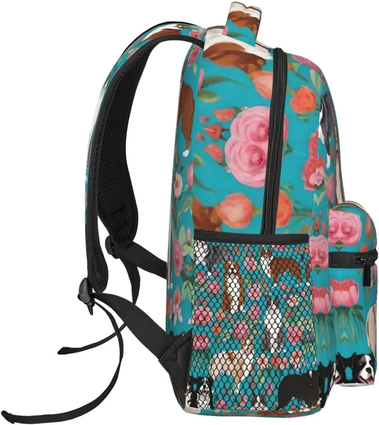 Adults Lightweight Australian Shepherd Dogs Flowers Art Shoulder Book Bags Big Capacity Shoulder Bag With Adjustable Shoulder Straps for Trekking Work Walking Cycling