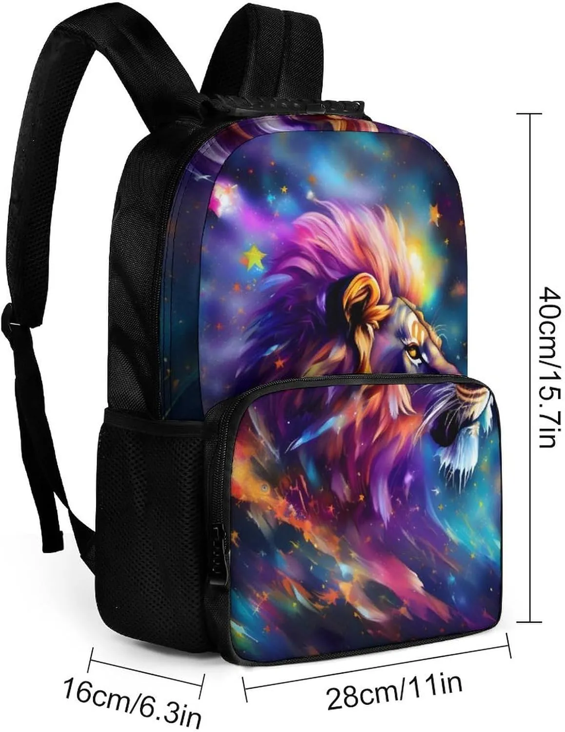 Adults Lightweight Colorful Lion Stars Universe Surreal Style Art Rucksacks Large Capacity Bookbag With Adjustable Shoulder Straps for Trekking Outdoors Bicycle