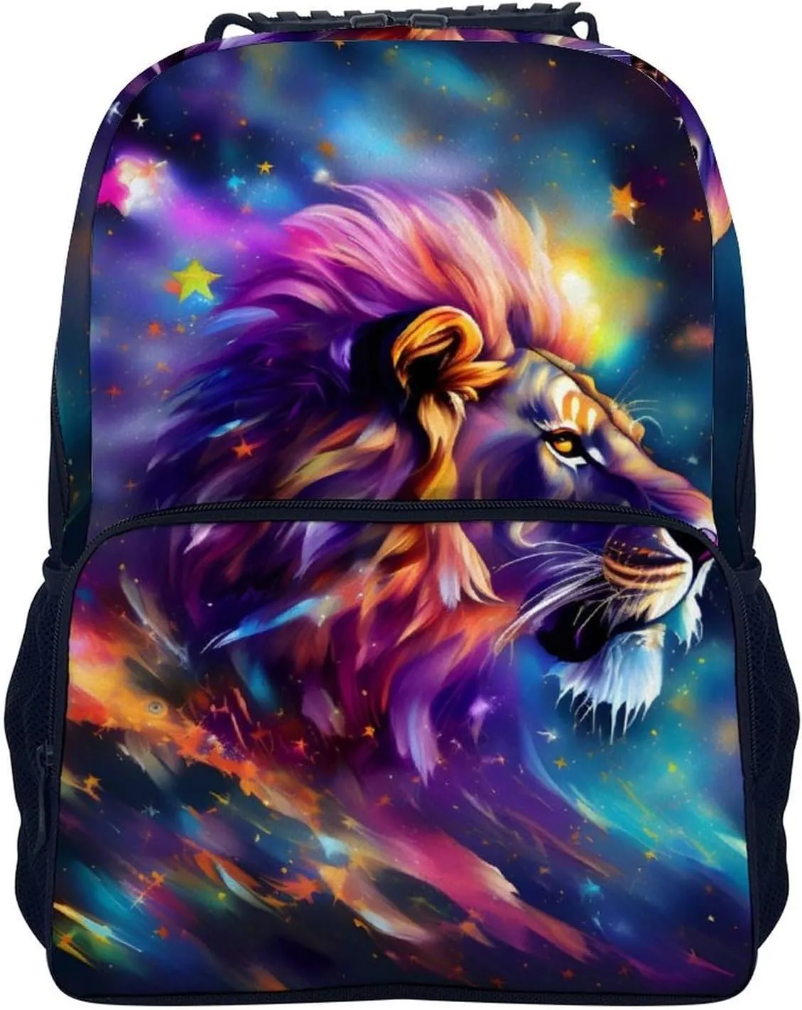 Adults Lightweight Colorful Lion Stars Universe Surreal Style Art Rucksacks Large Capacity Bookbag With Adjustable Shoulder Straps for Trekking Outdoors Bicycle