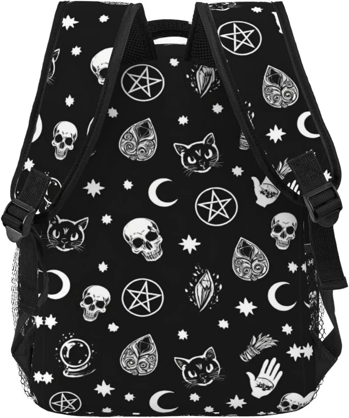 Adults Lightweight Skull Cat Moon Gothic Pattern Black Art Rucksacks Large Capacity Bookbag With Adjustable Shoulder Straps for Trekking Outdoors Bicycle