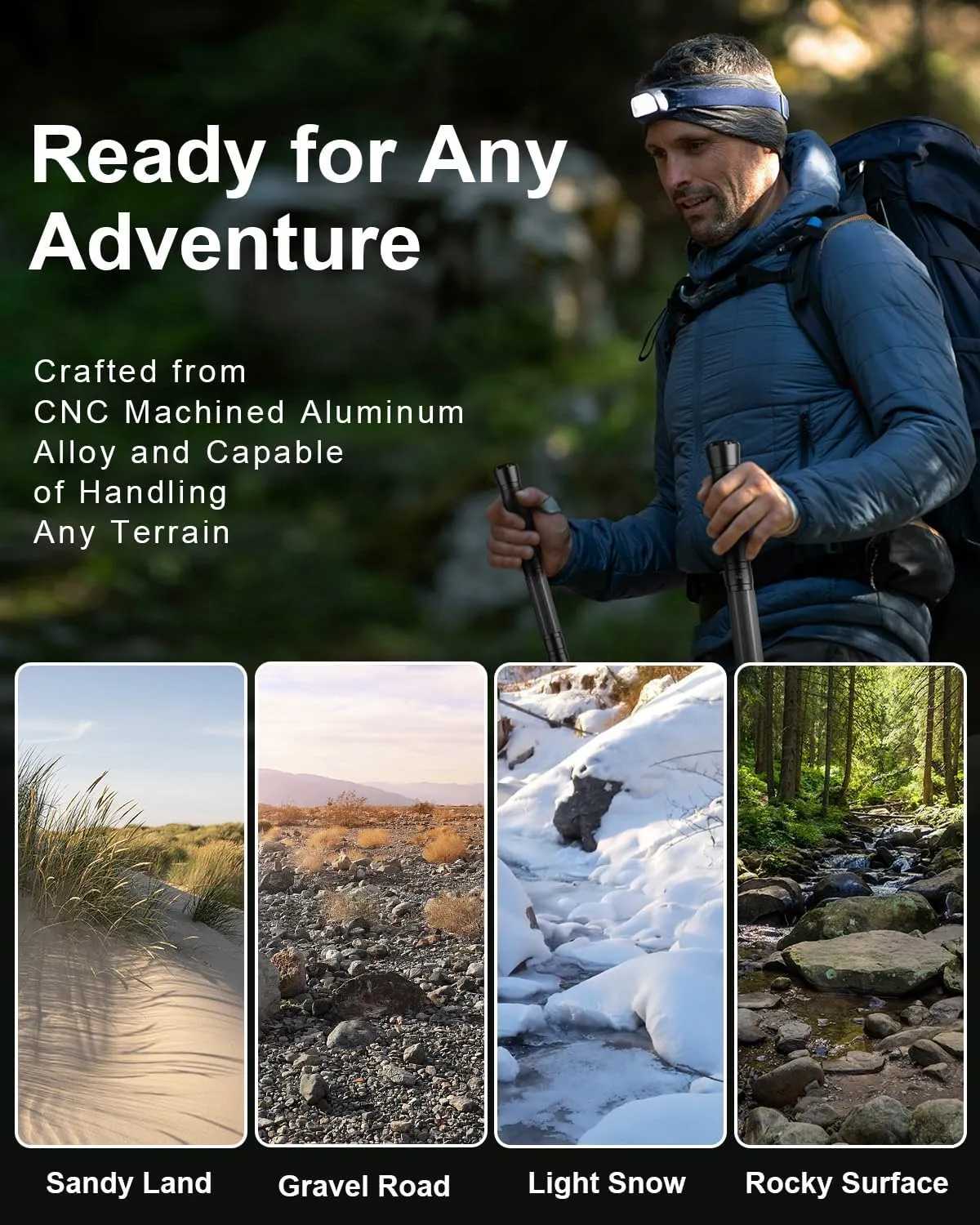aiGear 5/6/7/8 Tube Adjustable Walking Hiking Stick, Upgraded Adjustable Hiking Staff with Outdoor Gear Trekking Poles for Outdoor Adventures
