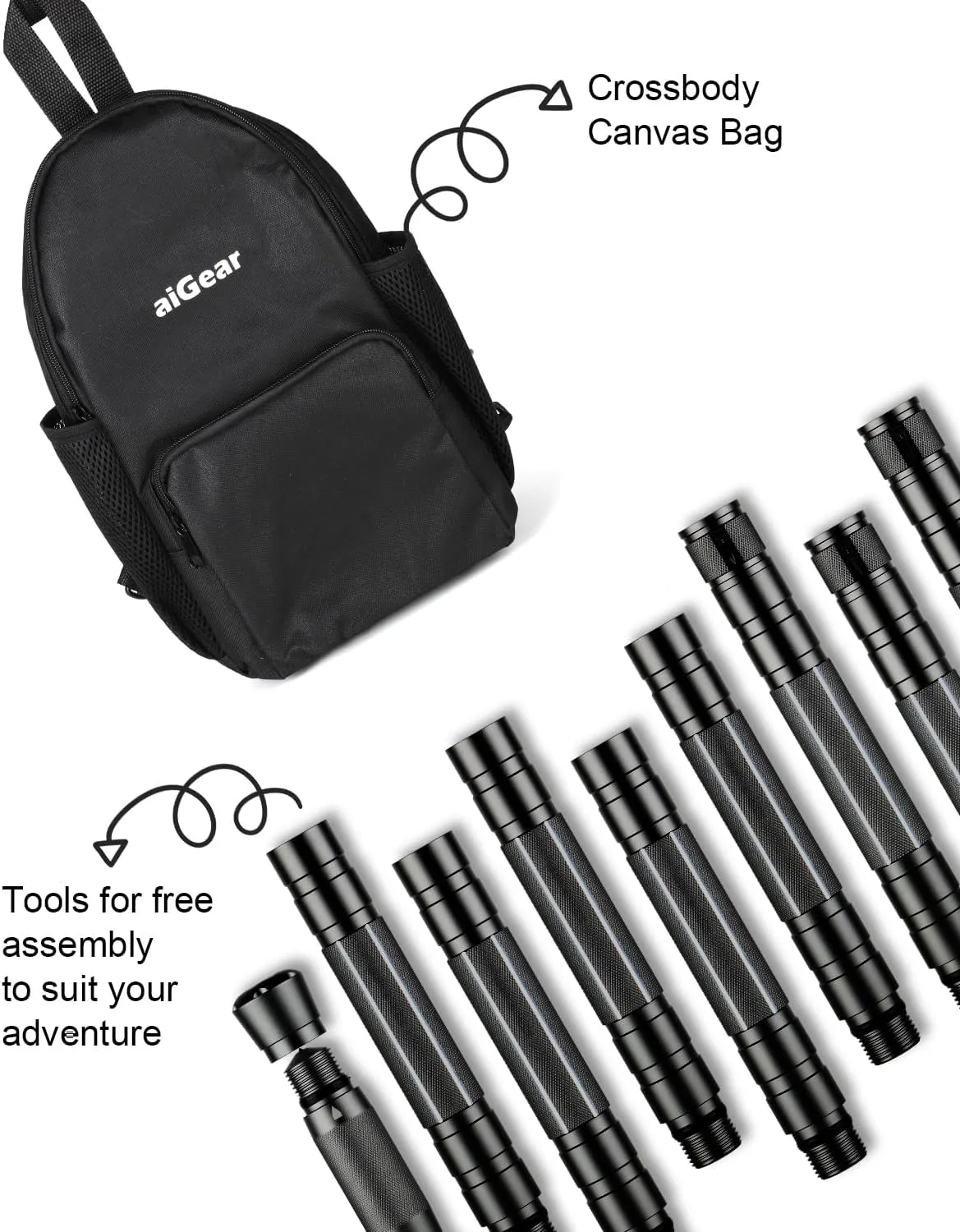 aiGear 5/6/7/8 Tube Adjustable Walking Hiking Stick, Upgraded Adjustable Hiking Staff with Outdoor Gear Trekking Poles for Outdoor Adventures