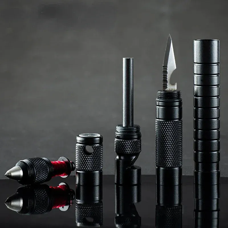 All-in-One Tactical Survival Multitool with Lighter, Fishing Tool, Glass Breaker, Whistle, and Blade
