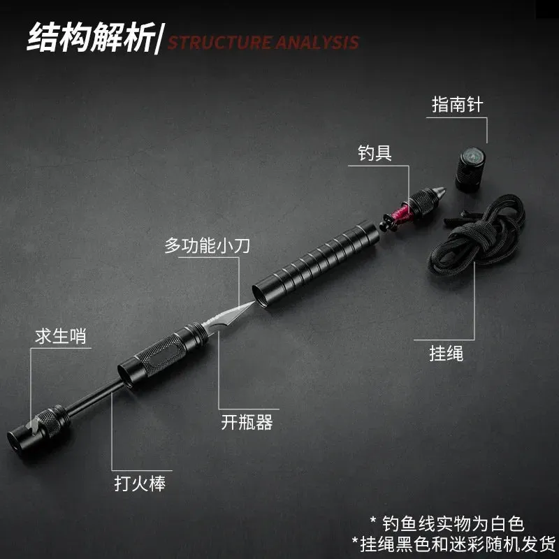 All-in-One Tactical Survival Multitool with Lighter, Fishing Tool, Glass Breaker, Whistle, and Blade