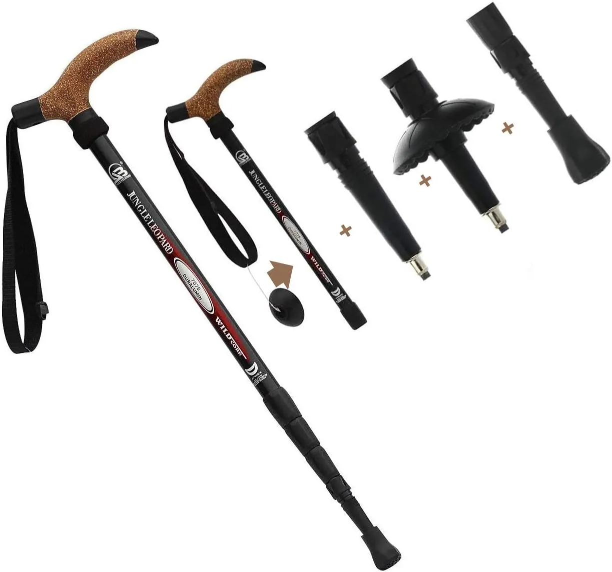 Aluminum Alloy Quick Lock Trekking Pole Anti-Shock Walking Stick Adjustable Cane Crutch for Mountains Trekking Hiking,Ultralight Collapsible with Cork Grips Tungsten Tips