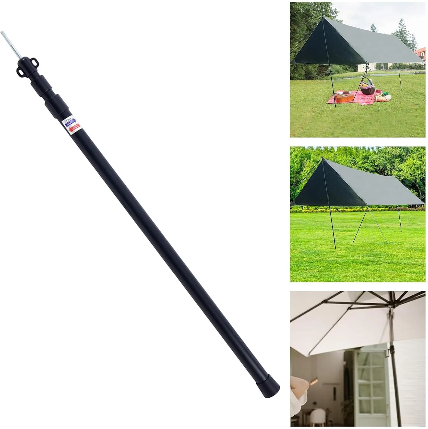 Aluminum Alloy Tarp Pole Canopy Pole Easy to Install Support Rod Replacement Tent Accessories for Hiking Beach Shelter