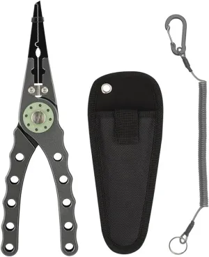 Aluminum Fishing Pliers , Fishing Tackle Kit,7.8'' Hook Remover，Corrosion Resistant Saltwater Fishing Multitool Hook Remover Braided Fishing Line Cutting and Split Ring with Coiled Lanyard and Sheath.