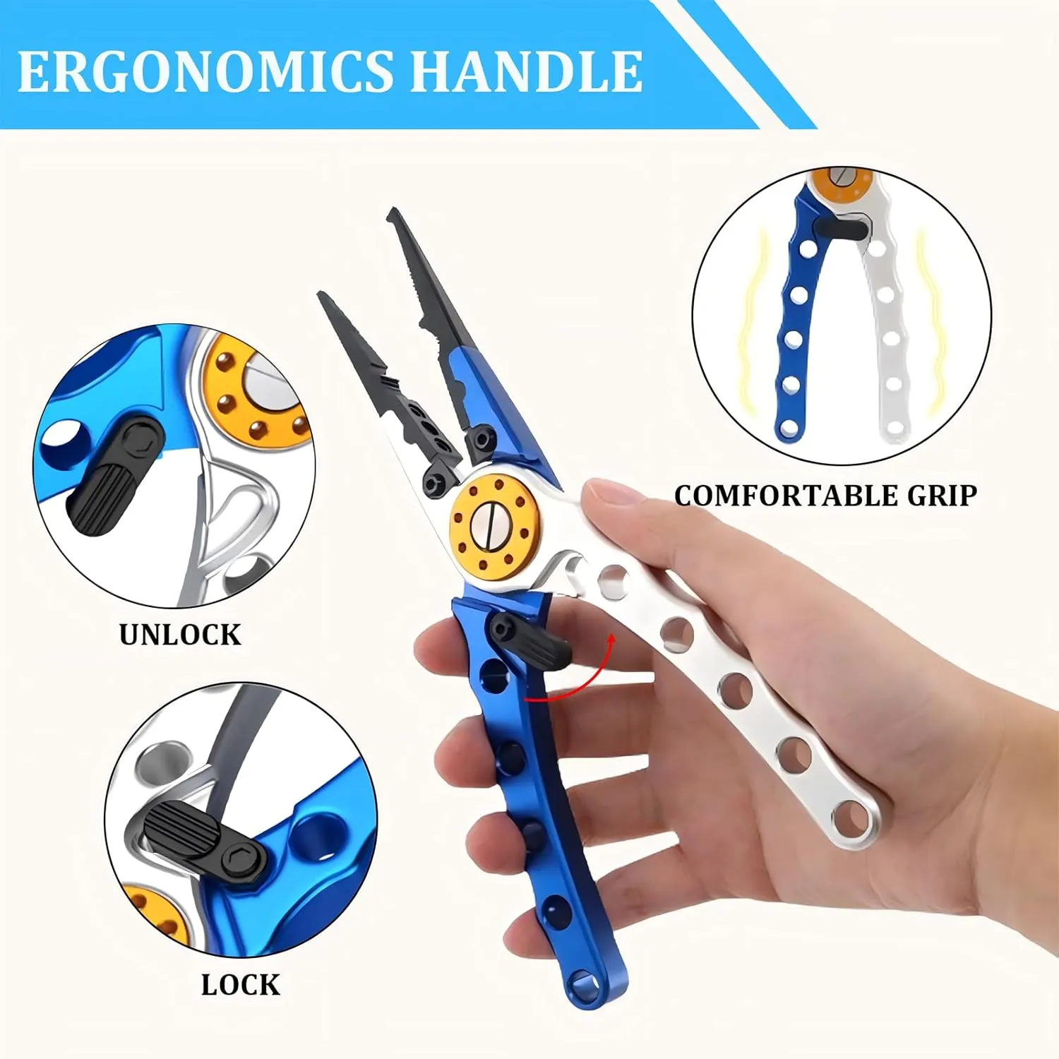 Aluminum Fishing Pliers Saltwater, Fishing Multitool Hook Remover Split Ring Pliers Tools with Sheath and Lanyard Gear for Braided Fishing Line Cutter, Tungsten-Carbide Side Cutters
