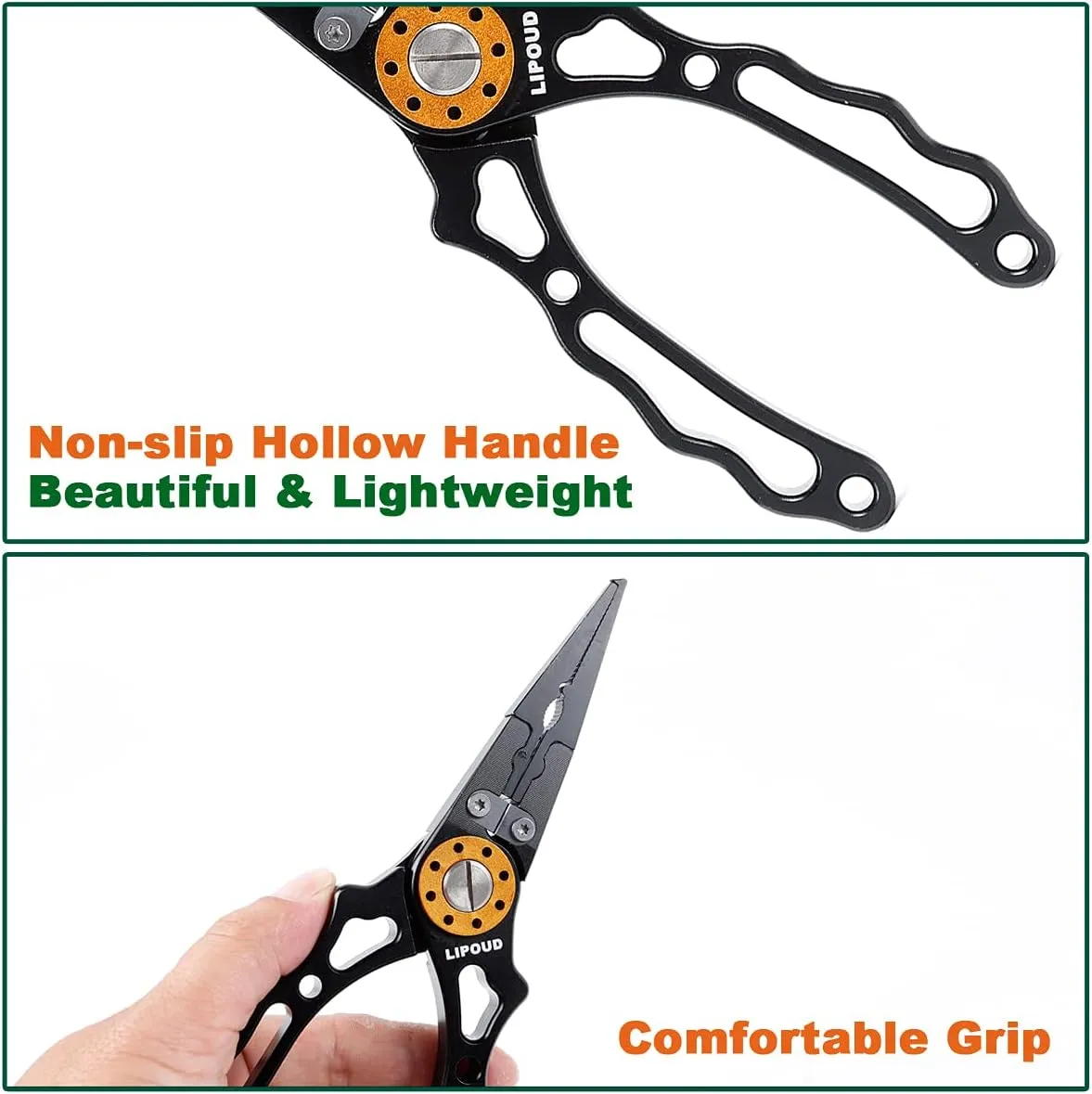 Aluminum Multitool Fishing Pliers with Hook Remover Lead Pressing Thread Cutting Split Ring and Lanyard (Black)