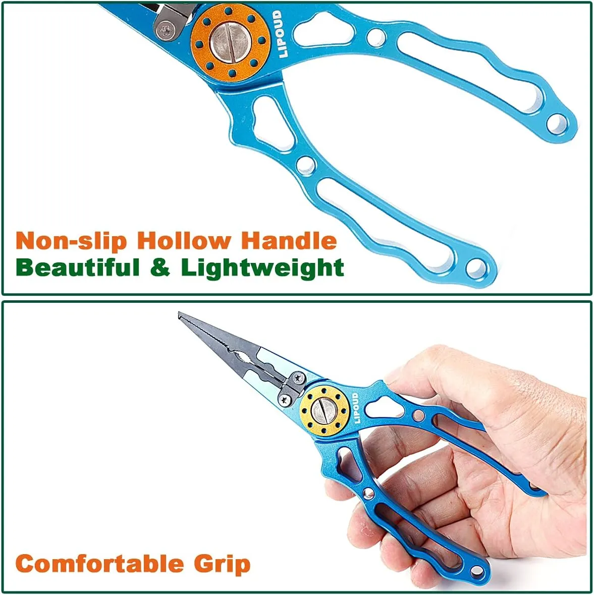 Aluminum Multitool Fishing Pliers with Hook Remover Lead Pressing Thread Cutting Split Ring and Lanyard (Blue)