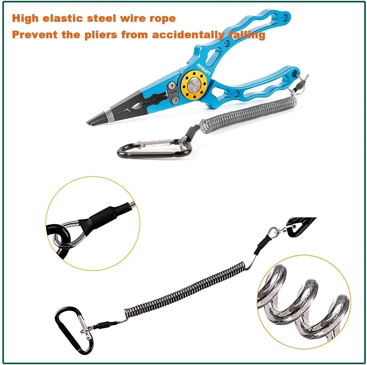 Aluminum Multitool Fishing Pliers with Hook Remover Lead Pressing Thread Cutting Split Ring and Lanyard (Blue)