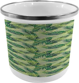 Ambesonne Palm Leaf Steel Camping Mug, Jungle Rainforest Pattern Hand Drawn Green Foliage, Printed Thermal Cup for Camping and Outdoor Activities, 11 OZ, Green Apple Green