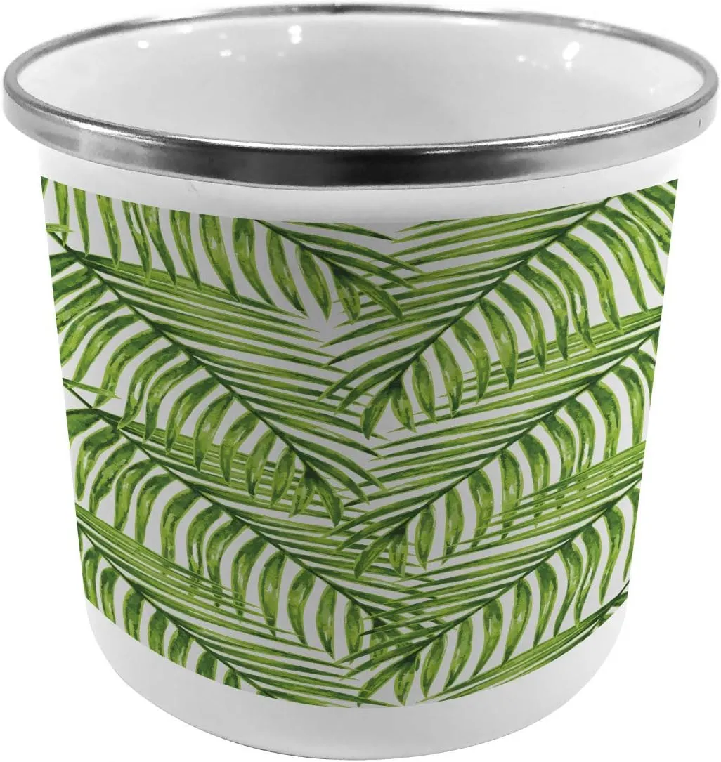 Ambesonne Plant Steel Camping Mug, Fascinating Leaves on Branches Exotic Setting Floral Arrangement Jungle Themed Greens, Printed Thermal Cup for Camping and Outdoor Activities, Fern Green