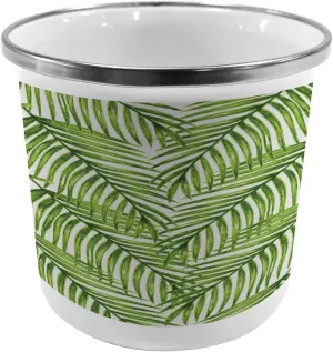 Ambesonne Plant Steel Camping Mug, Fascinating Leaves on Branches Exotic Setting Floral Arrangement Jungle Themed Greens, Printed Thermal Cup for Camping and Outdoor Activities, Fern Green