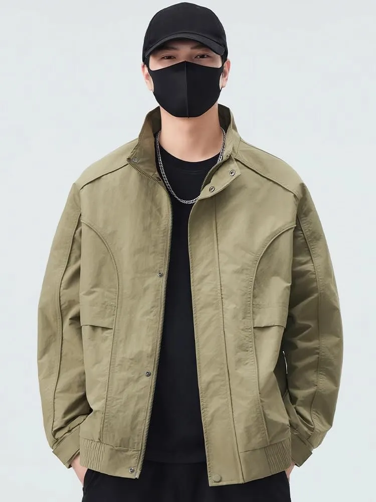 American retro lapel Coat men's spring loose casual aviator jacket