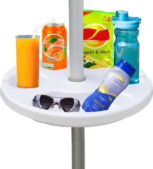 AMMSUN 13" Beach Umbrella Table Tray for Beach, Patio, Garden, Swimming Pool with Cup Holders, Snack Compartments White