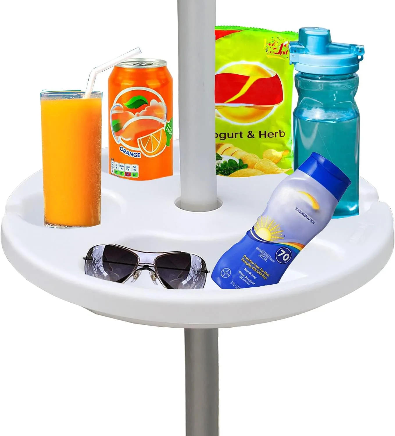 AMMSUN 13" Beach Umbrella Table Tray for Beach, Patio, Garden, Swimming Pool with Cup Holders, Snack Compartments White