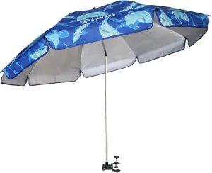 AMMSUN XL Chair Umbrella with Universal Clamp Adjustable 52 inches and 360-degree Swivel UPF 50 , Portable Clamp on Camping or Beach Chair, Stroller, Wheelchair, Golf cart, Sharks, Large-sized