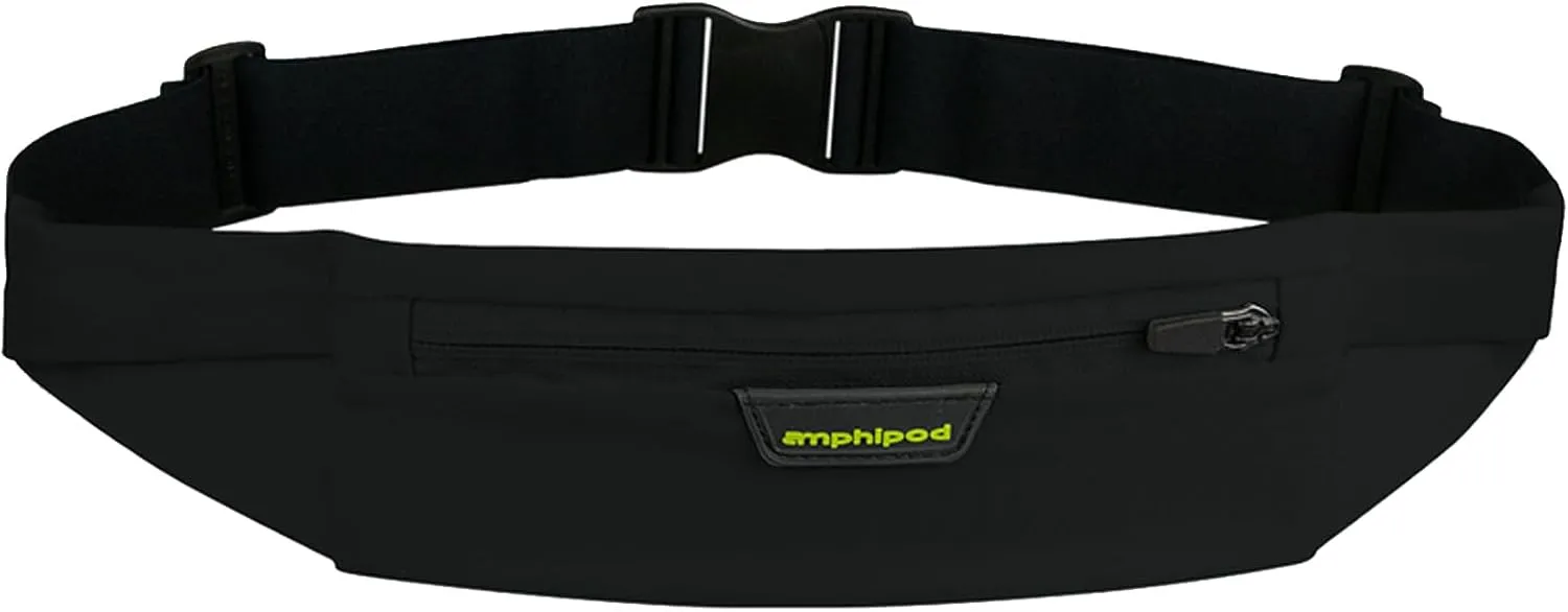 Amphipod MicroStretch Opti-Luxe Belt, Ultra-Light Minimalist Runners Waist Pack for Walking, Hiking & Running, Men & Women - Amp Green - OS - Black - XL