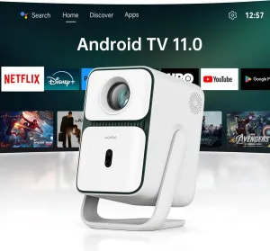 [Android TV 11.0 & Native 1080P] Smart Projector with WiFi and Bluetooth, 120° Adjustable Stand, Auto Focus & Keystone, 500 ANSI Outdoor Movie Proyector, Wanbo T2 Ultra Projector with Netflix Apps