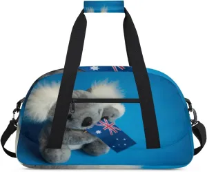 Animal Koala Gym Duffel Bag for Men Women American Flag Sports Tote Bag with Adjustable Shoulder Strap for Dance Gymnastics Traveling Outdoor Camping Overnight Stay