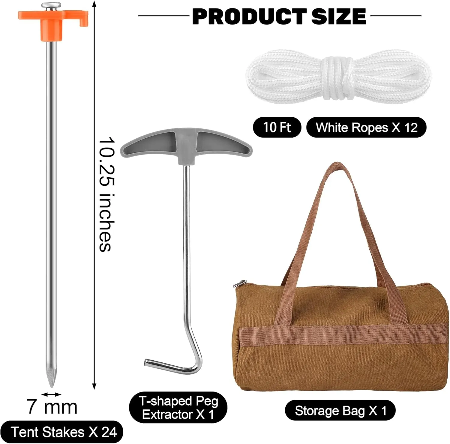 Aodaer 24 Pack Tent Stakes Heavy Duty Tent Pegs 10.25 Inch Non-Rust Metal Yard Stakes with 4x10ft Ropes and Storage Bag Inflatable Stakes for Gardening & Canopies, Camping Halloween Christmas, Orange