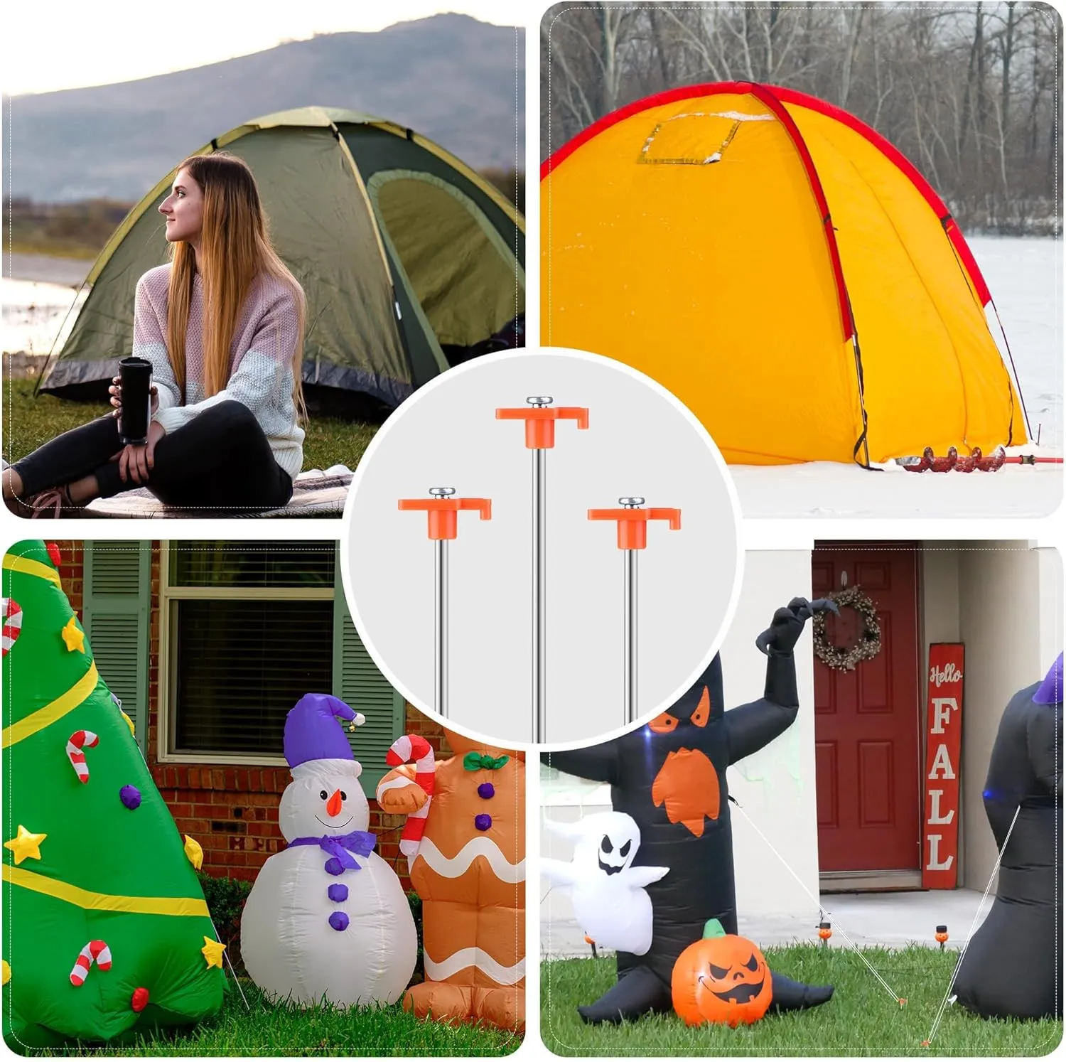 Aodaer 24 Pack Tent Stakes Heavy Duty Tent Pegs 10.25 Inch Non-Rust Metal Yard Stakes with 4x10ft Ropes and Storage Bag Inflatable Stakes for Gardening & Canopies, Camping Halloween Christmas, Orange