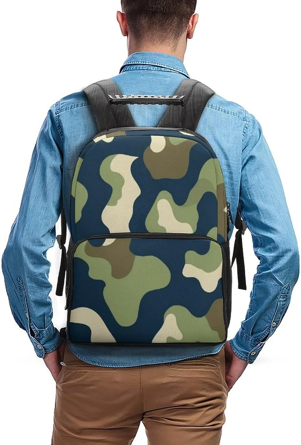 Army Green Camouflage Vietnam Tiger Stripe Camo Rucksacks Lightweight Multipurpose Anti-Theft Shoulder Bag Big Capacity Laptop Book Bag Rucksack With Padded Straps