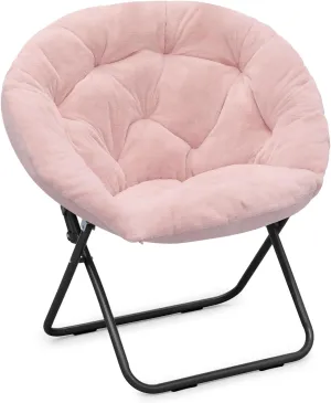 Athena Collection Comfy Saucer Chair, Folding Round Cozy for Bedroom Living Room, Faux Fur Reading, Foldable Metal Frame Oversized Padded Lazy Moon for Adult, Pink