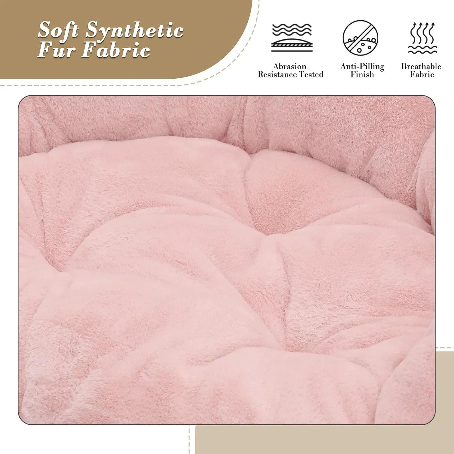 Athena Collection Comfy Saucer Chair, Folding Round Cozy for Bedroom Living Room, Faux Fur Reading, Foldable Metal Frame Oversized Padded Lazy Moon for Adult, Pink