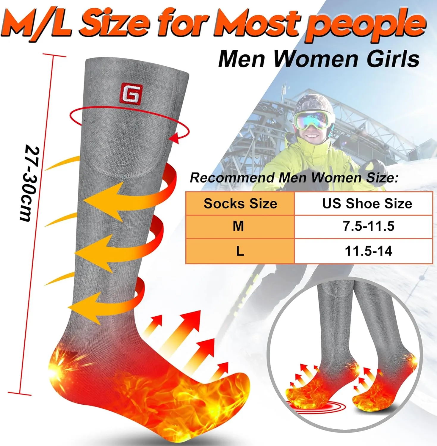 Autocastle Electric Battery Heated Socks Rechargeable Battery Powered Heating Sox Cold Weather Heat Socks for Men Women Outdoor Ride Camp Hike Warm Winter Socks Motorcycle Ski Thermo Foot Warmer Socks