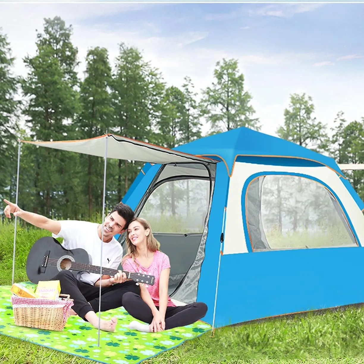 Automatic Dome Tent Canopy, Instant Pop Up Waterproof Tent, 3-8 Person Family Camping Tent for Camping Hiking Travel Outdoor Activities (Green a Width 210cm) (Blue Width 210cm)