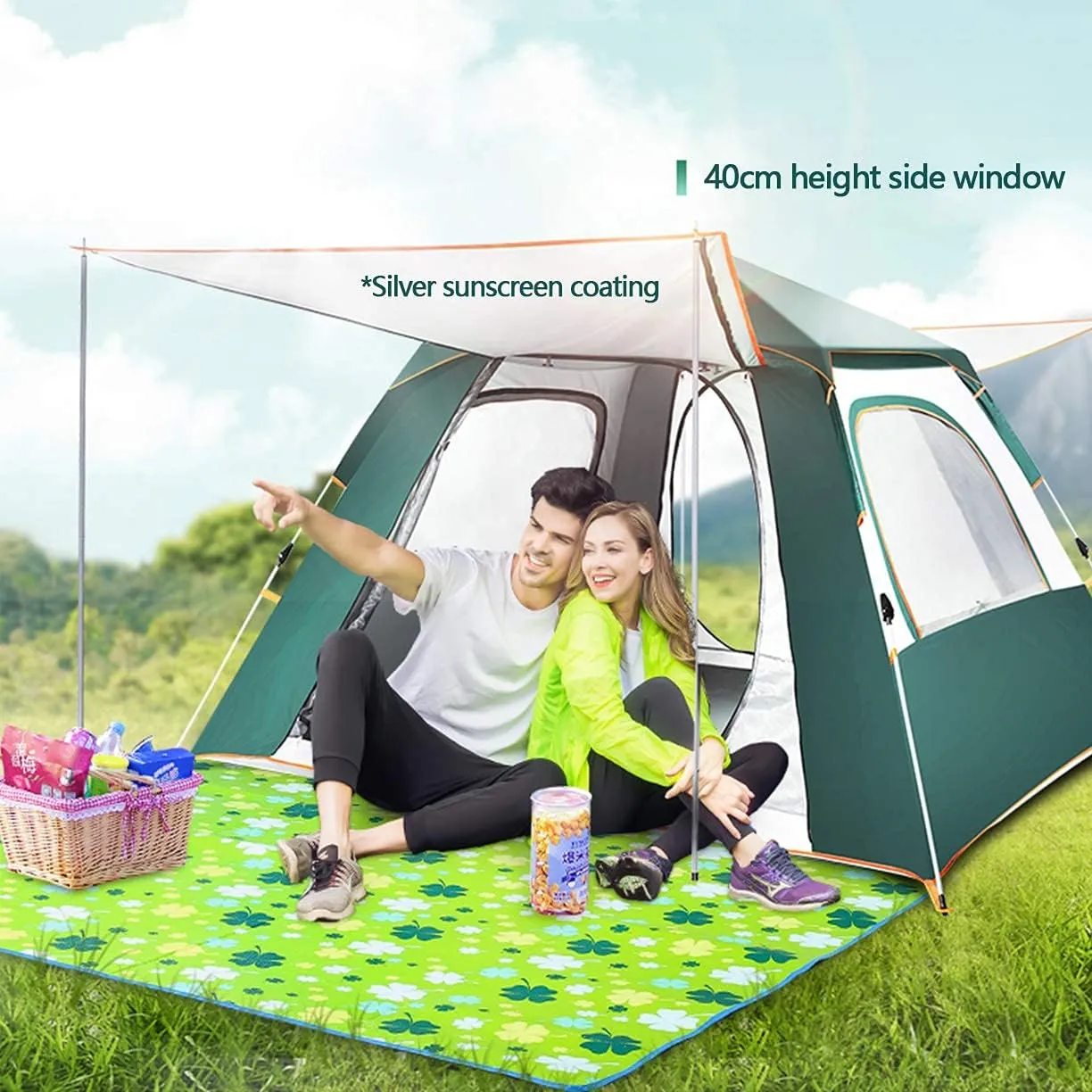 Automatic Dome Tent Canopy, Instant Pop Up Waterproof Tent, 3-8 Person Family Camping Tent for Camping Hiking Travel Outdoor Activities (Green a Width 210cm) (Blue Width 210cm)
